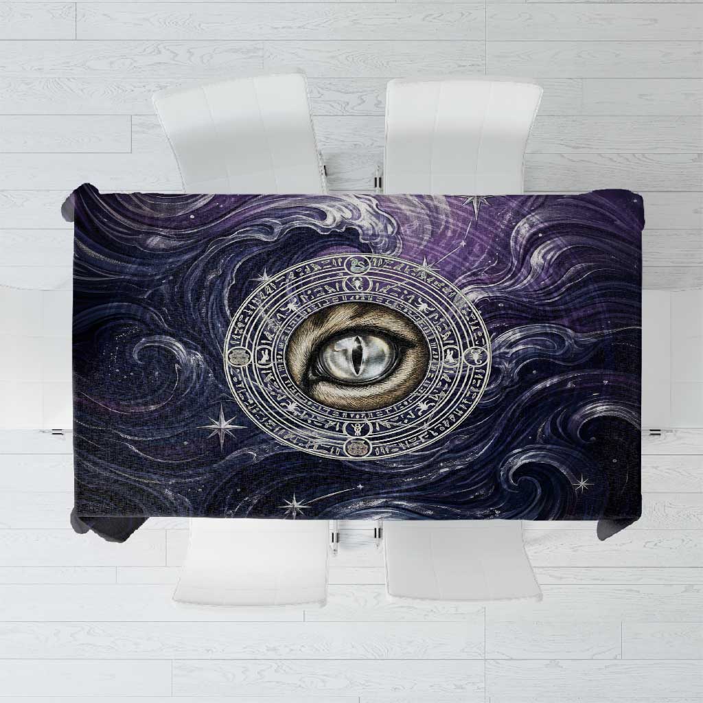Pakhet Panther Tablecloth with Cosmic Feline Eye on Starry Night River