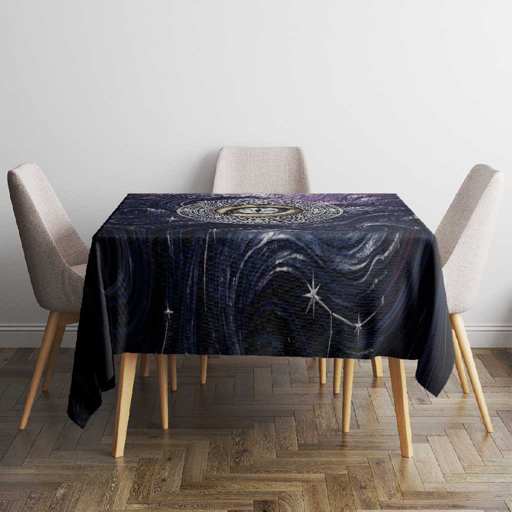 Pakhet Panther Tablecloth with Cosmic Feline Eye on Starry Night River
