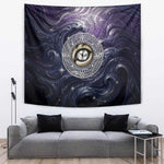 Pakhet Panther Tapestry with Cosmic Feline Eye on Starry Night River