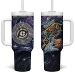 Pakhet Panther Tumbler With Handle with Cosmic Feline Eye on Starry Night River