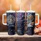 Pakhet Panther Tumbler With Handle with Cosmic Feline Eye on Starry Night River