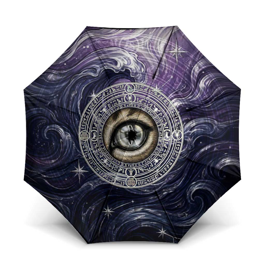 Pakhet Panther Umbrella with Cosmic Feline Eye on Starry Night River