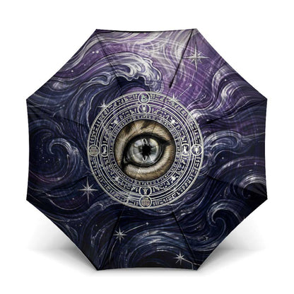 Pakhet Panther Umbrella with Cosmic Feline Eye on Starry Night River