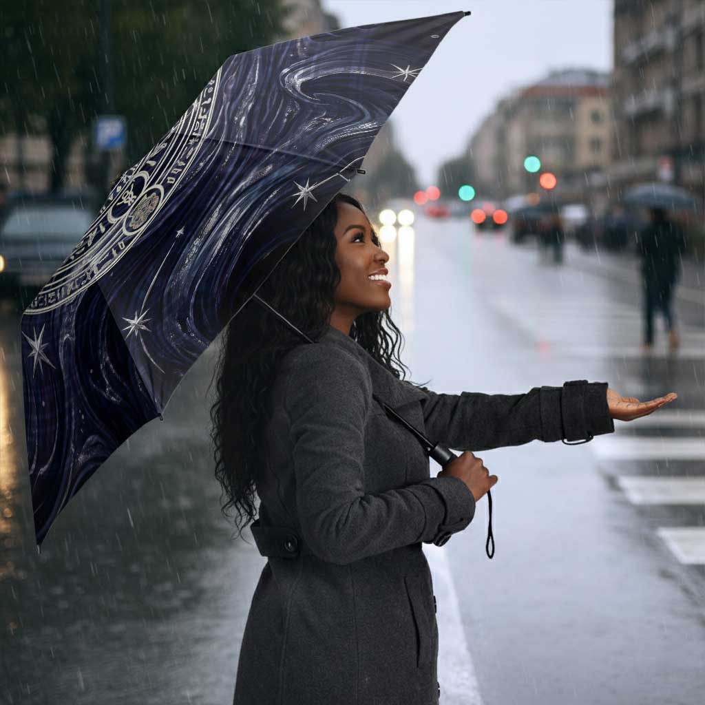 Pakhet Panther Umbrella with Cosmic Feline Eye on Starry Night River