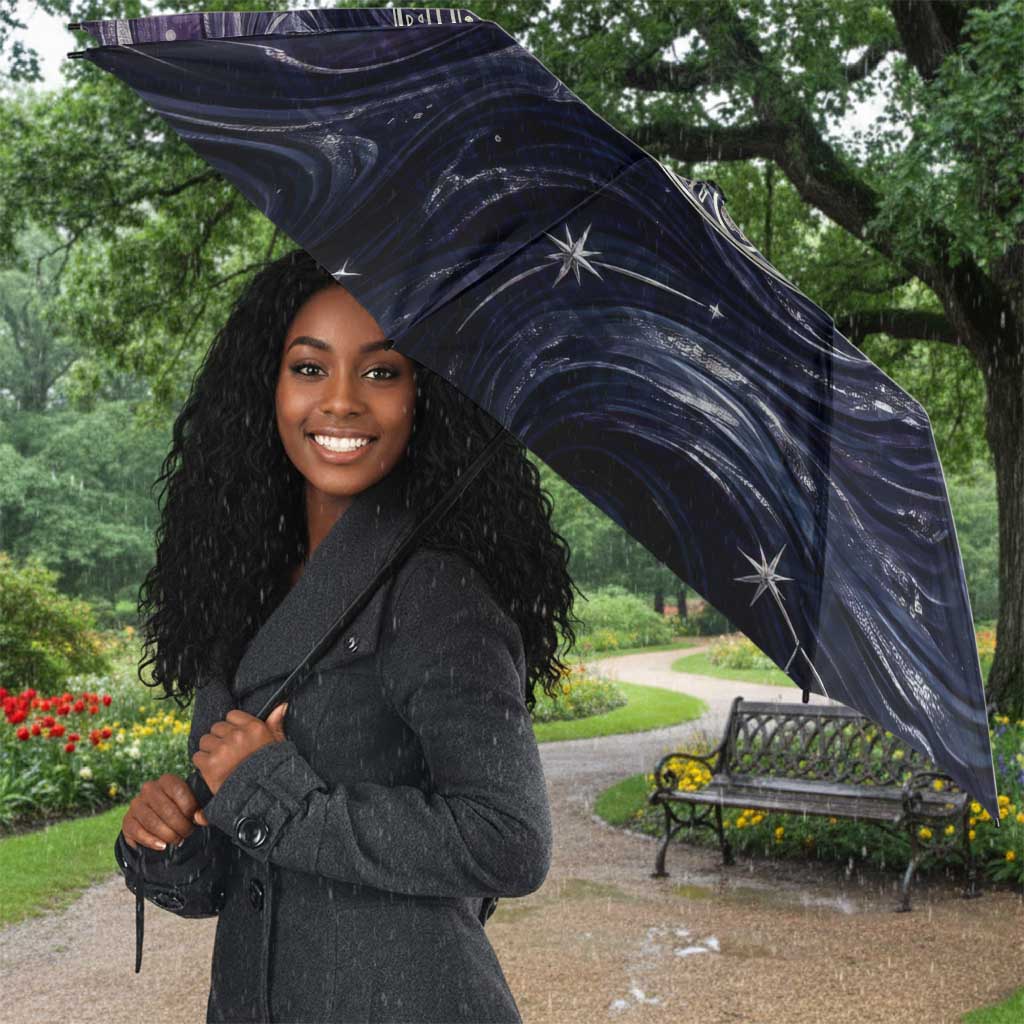Pakhet Panther Umbrella with Cosmic Feline Eye on Starry Night River