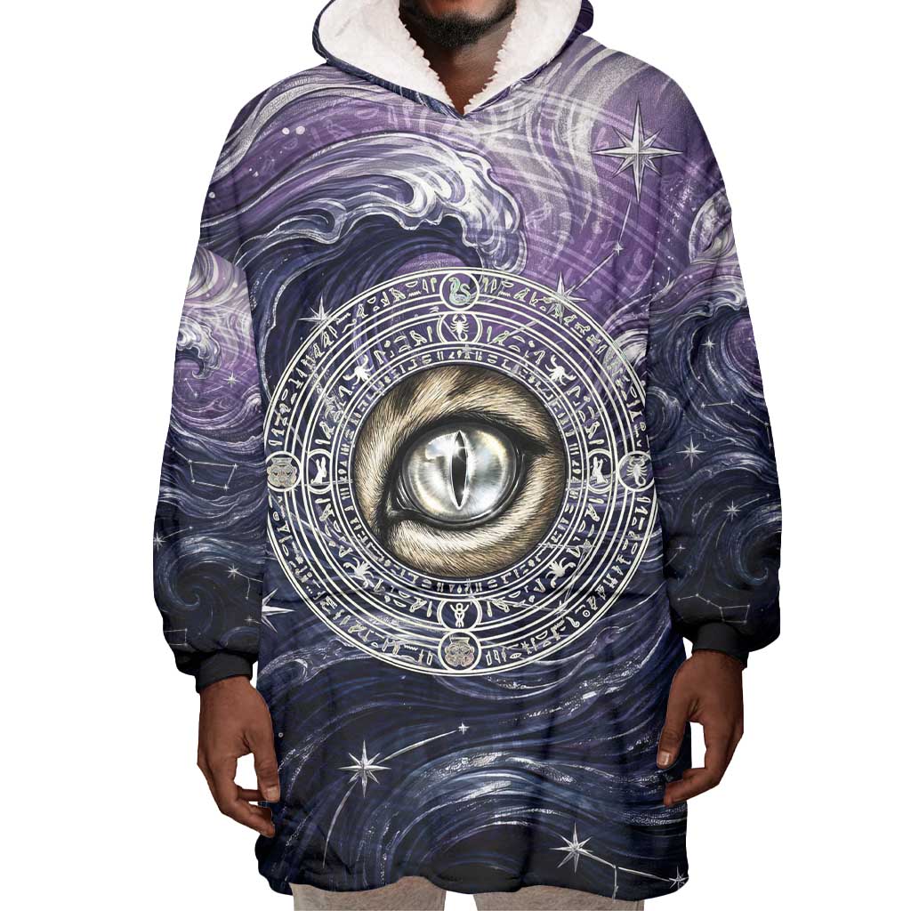 Pakhet Panther Wearable Blanket Hoodie with Cosmic Feline Eye on Starry Night River
