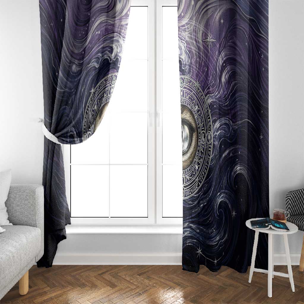 Pakhet Panther Window Curtain with Cosmic Feline Eye on Starry Night River