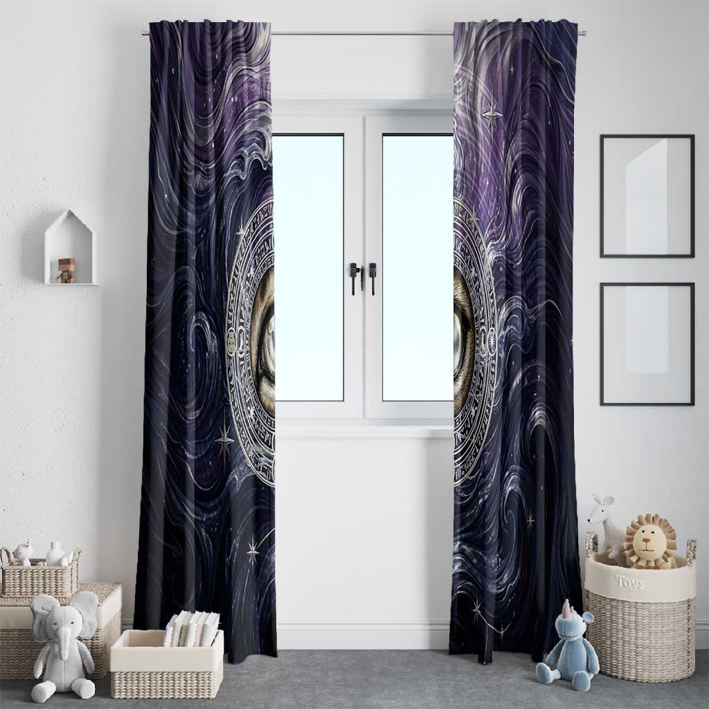 Pakhet Panther Window Curtain with Cosmic Feline Eye on Starry Night River