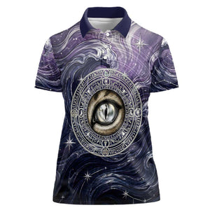 Pakhet Panther Women Polo Shirt with Cosmic Feline Eye on Starry Night River