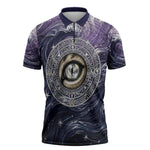 Pakhet Panther Zipper Polo Shirt with Cosmic Feline Eye on Starry Night River