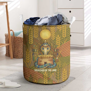 Renenutet  Golden Cobra Laundry Basket with Wheat Motif in Egyptian Agricultural Theme