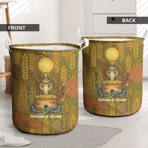 Renenutet  Golden Cobra Laundry Basket with Wheat Motif in Egyptian Agricultural Theme