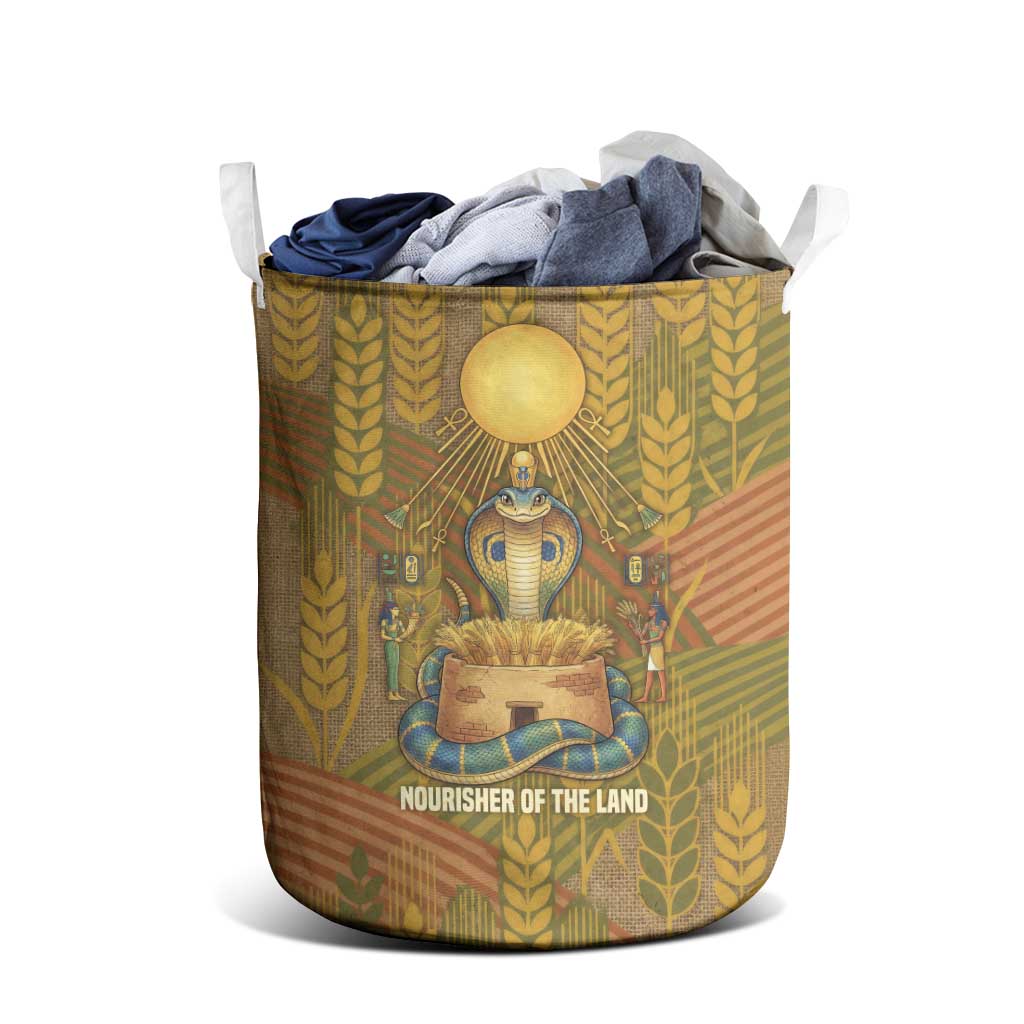Renenutet  Golden Cobra Laundry Basket with Wheat Motif in Egyptian Agricultural Theme
