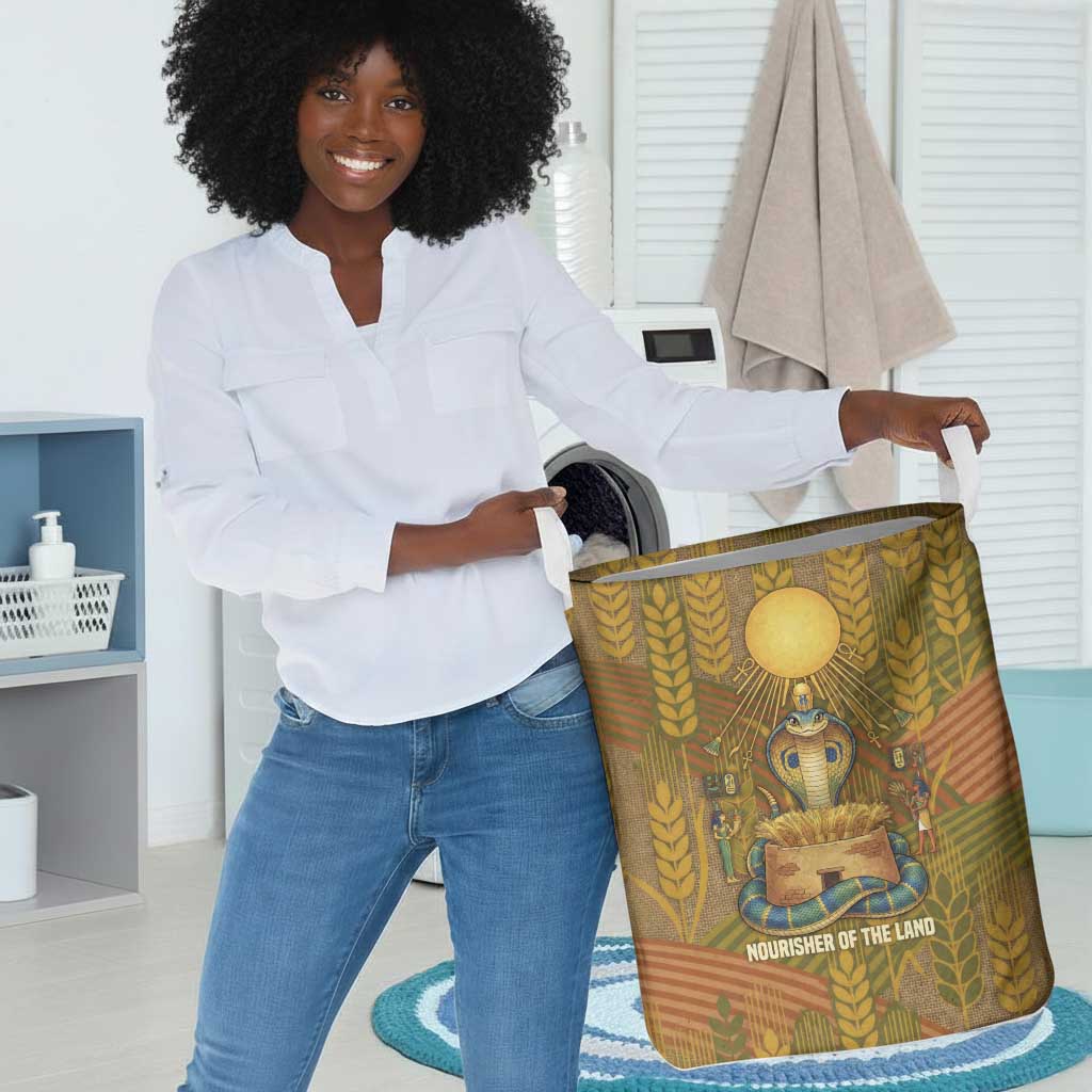 Renenutet  Golden Cobra Laundry Basket with Wheat Motif in Egyptian Agricultural Theme