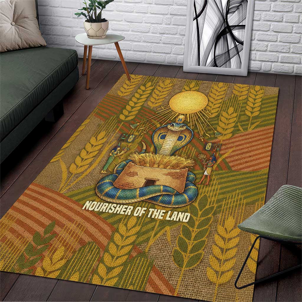 Renenutet  Golden Cobra Area Rug with Wheat Motif in Egyptian Agricultural Theme