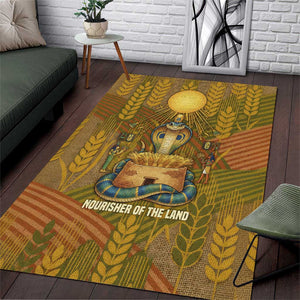 Renenutet  Golden Cobra Area Rug with Wheat Motif in Egyptian Agricultural Theme