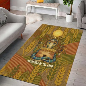 Renenutet  Golden Cobra Area Rug with Wheat Motif in Egyptian Agricultural Theme