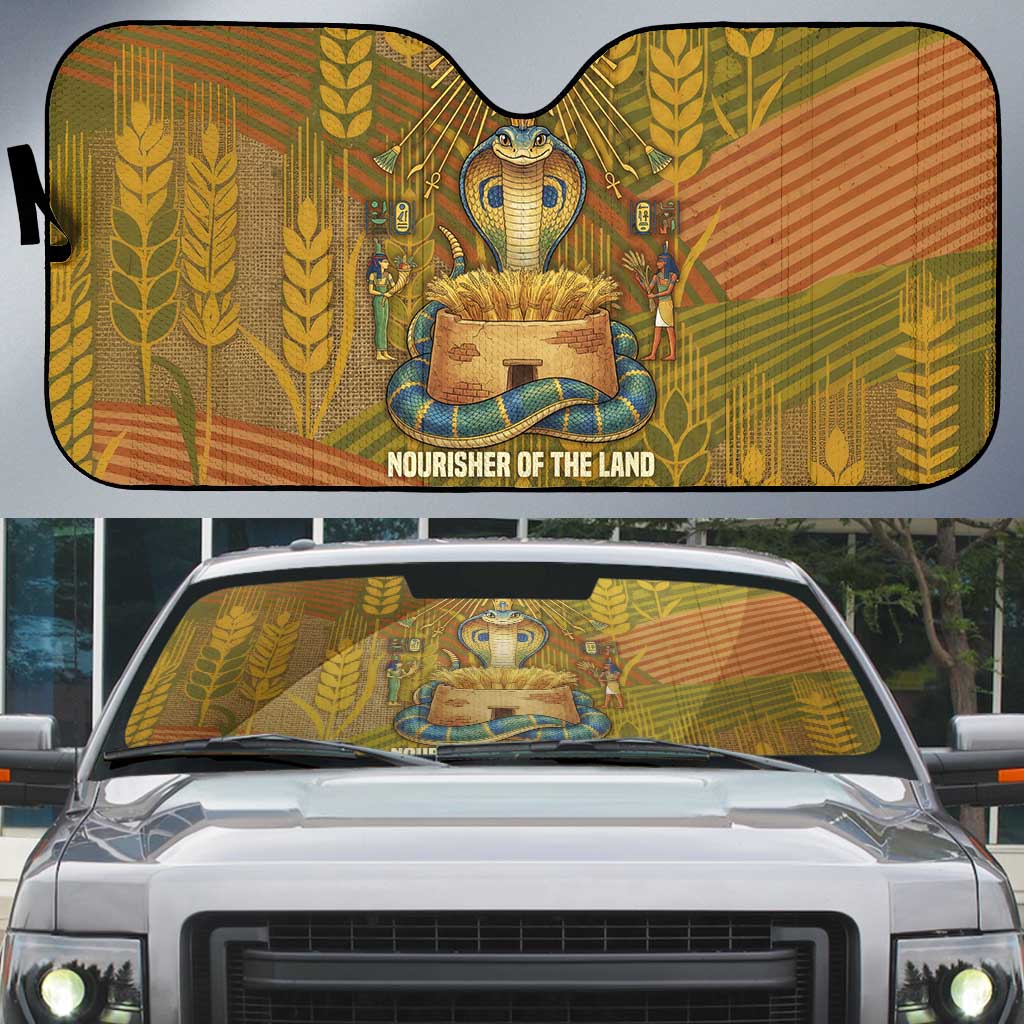 Renenutet  Golden Cobra Auto Sun Shade with Wheat Motif in Egyptian Agricultural Theme