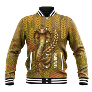 Renenutet  Golden Cobra Baseball Jacket with Wheat Motif in Egyptian Agricultural Theme