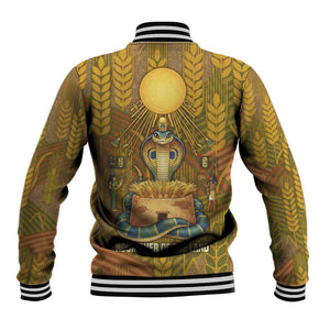 Renenutet  Golden Cobra Baseball Jacket with Wheat Motif in Egyptian Agricultural Theme