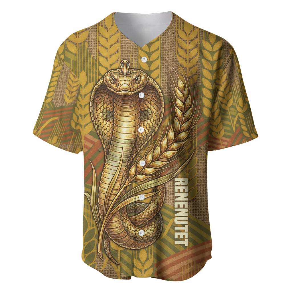Renenutet  Golden Cobra Baseball Jersey with Wheat Motif in Egyptian Agricultural Theme