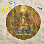Renenutet  Golden Cobra Beach Blanket with Wheat Motif in Egyptian Agricultural Theme