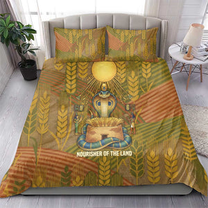 Renenutet  Golden Cobra Bedding Set with Wheat Motif in Egyptian Agricultural Theme
