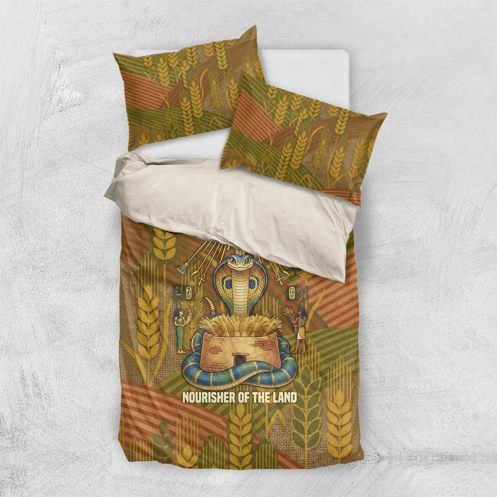 Renenutet  Golden Cobra Bedding Set with Wheat Motif in Egyptian Agricultural Theme