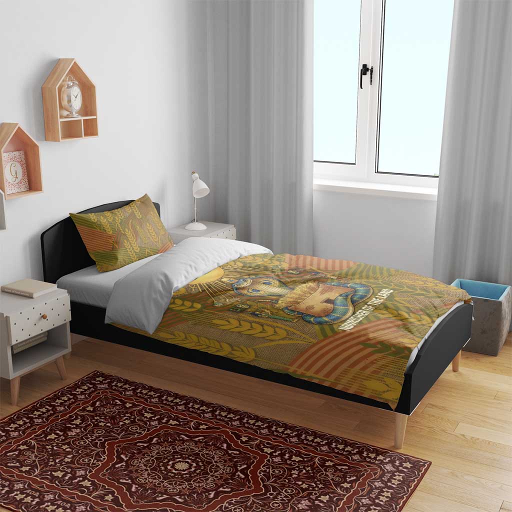 Renenutet  Golden Cobra Bedding Set with Wheat Motif in Egyptian Agricultural Theme