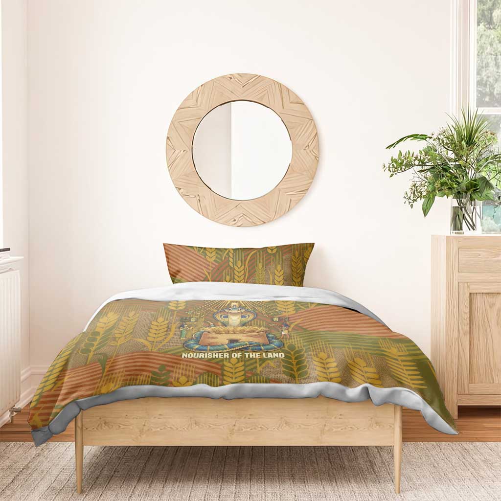 Renenutet  Golden Cobra Bedding Set with Wheat Motif in Egyptian Agricultural Theme