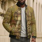 Renenutet  Golden Cobra Bomber Puffer Jacket with Wheat Motif in Egyptian Agricultural Theme