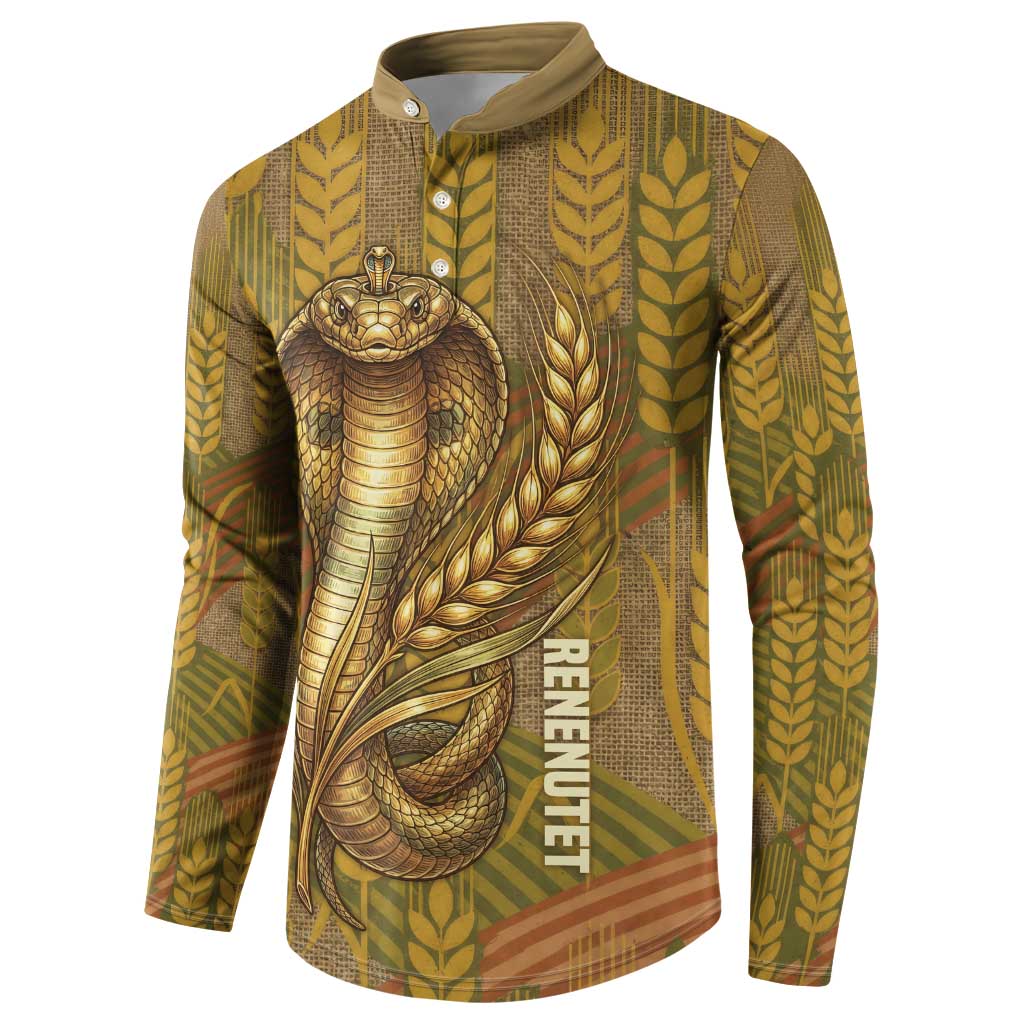 Renenutet  Golden Cobra Button Sweatshirt with Wheat Motif in Egyptian Agricultural Theme