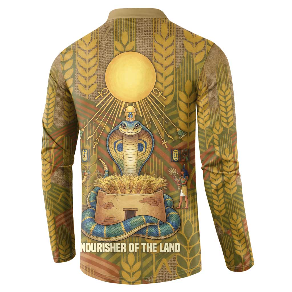 Renenutet  Golden Cobra Button Sweatshirt with Wheat Motif in Egyptian Agricultural Theme