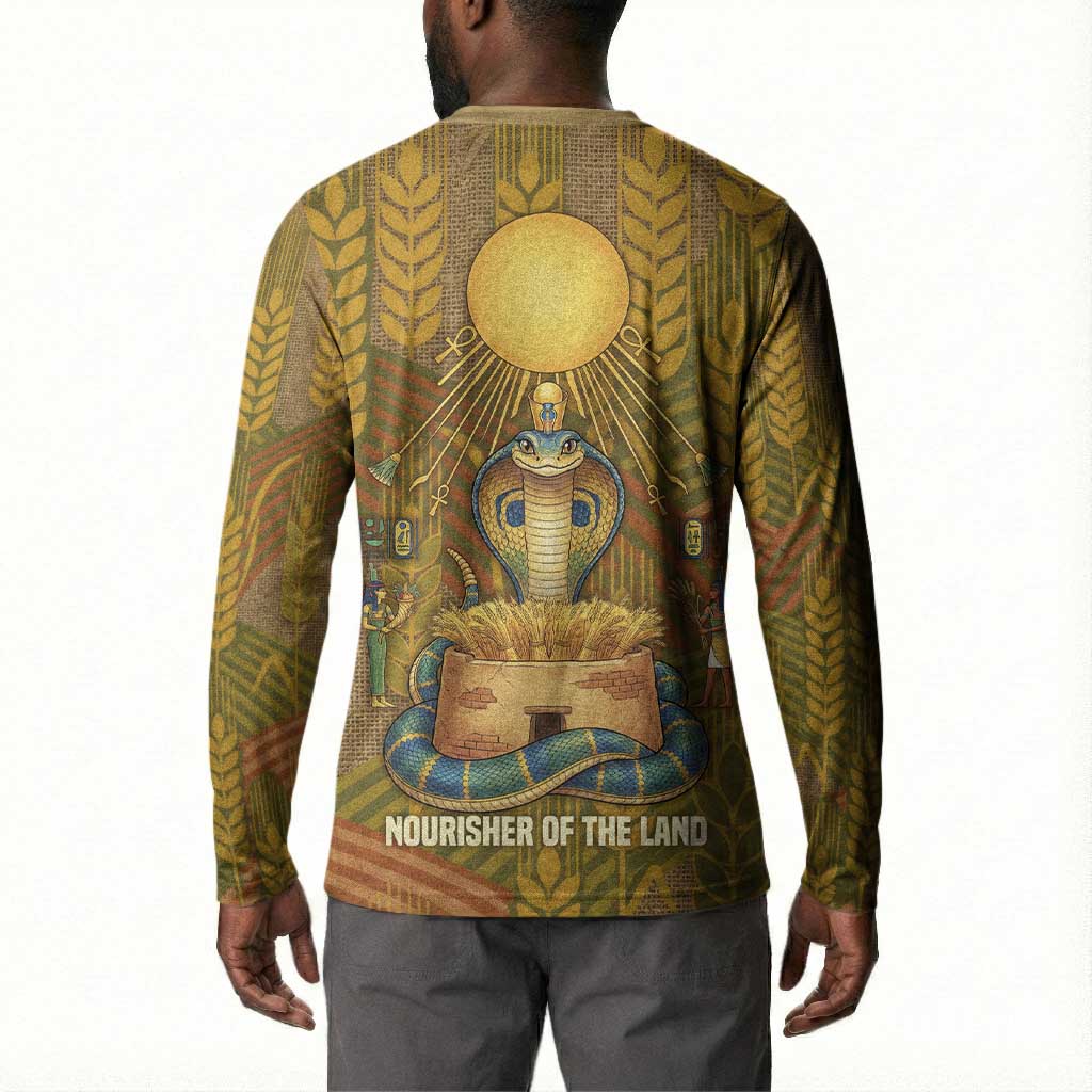 Renenutet  Golden Cobra Button Sweatshirt with Wheat Motif in Egyptian Agricultural Theme