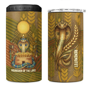 Renenutet  Golden Cobra 4 in 1 Can Cooler Tumbler with Wheat Motif in Egyptian Agricultural Theme