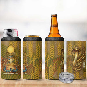 Renenutet  Golden Cobra 4 in 1 Can Cooler Tumbler with Wheat Motif in Egyptian Agricultural Theme