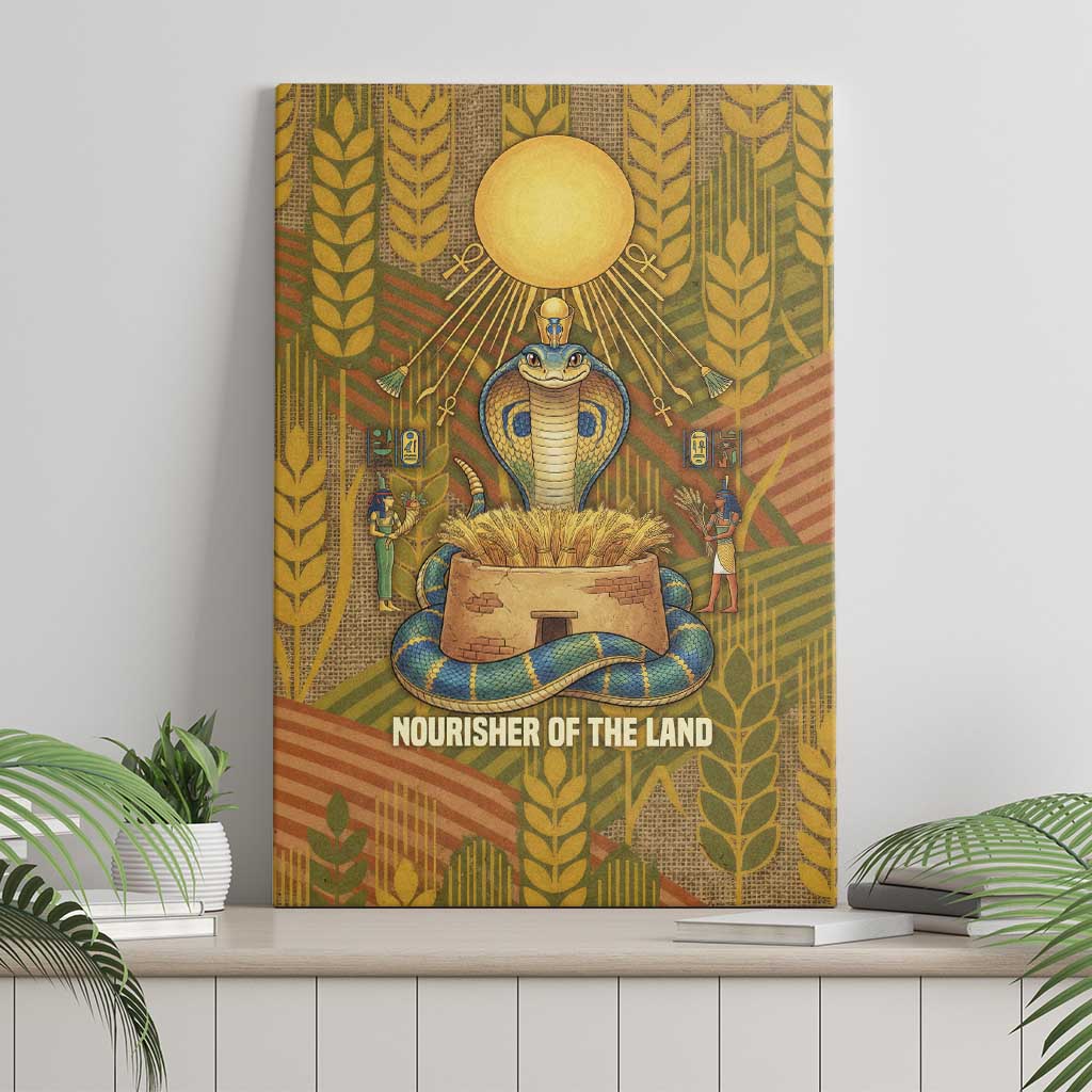 Renenutet  Golden Cobra Canvas Wall Art with Wheat Motif in Egyptian Agricultural Theme