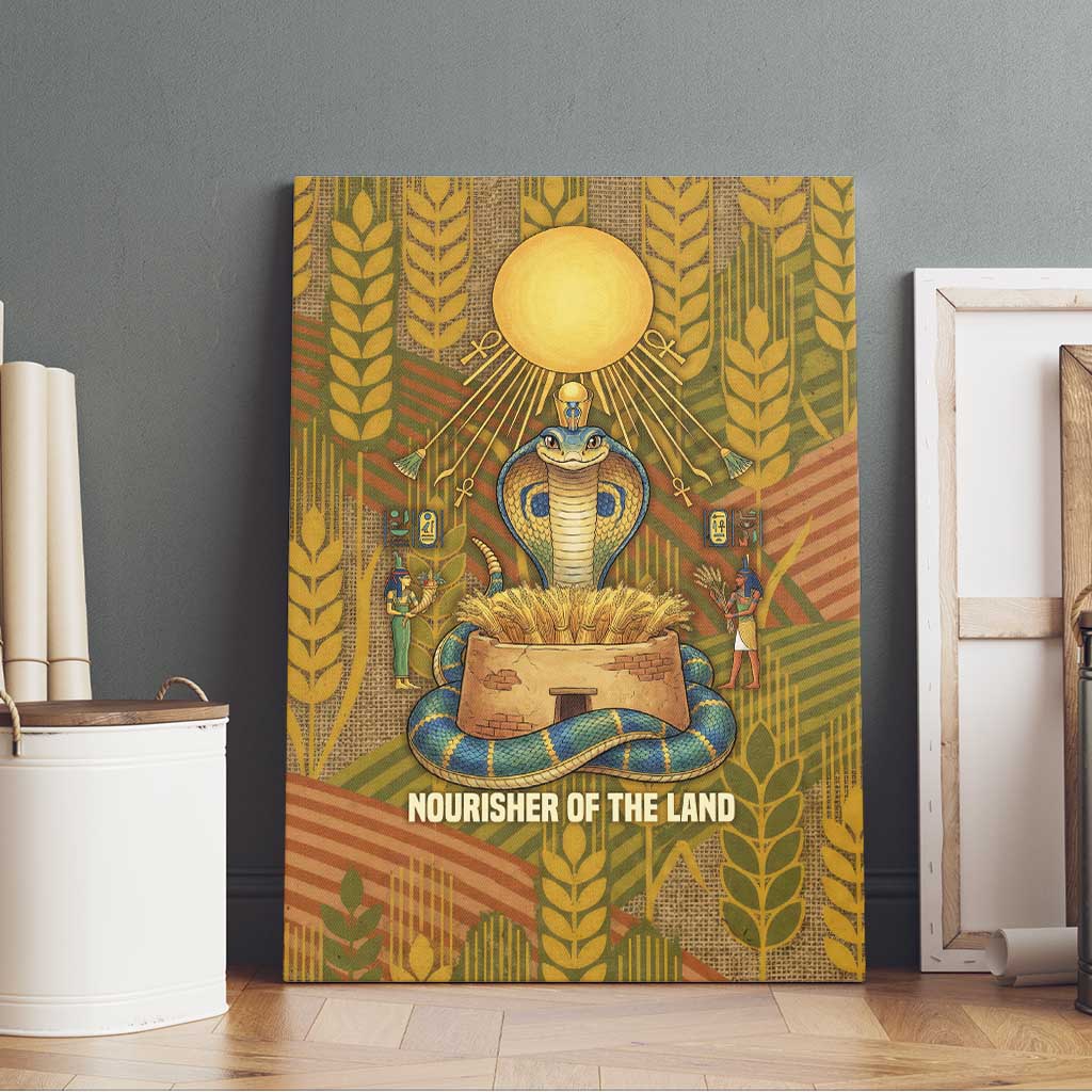 Renenutet  Golden Cobra Canvas Wall Art with Wheat Motif in Egyptian Agricultural Theme