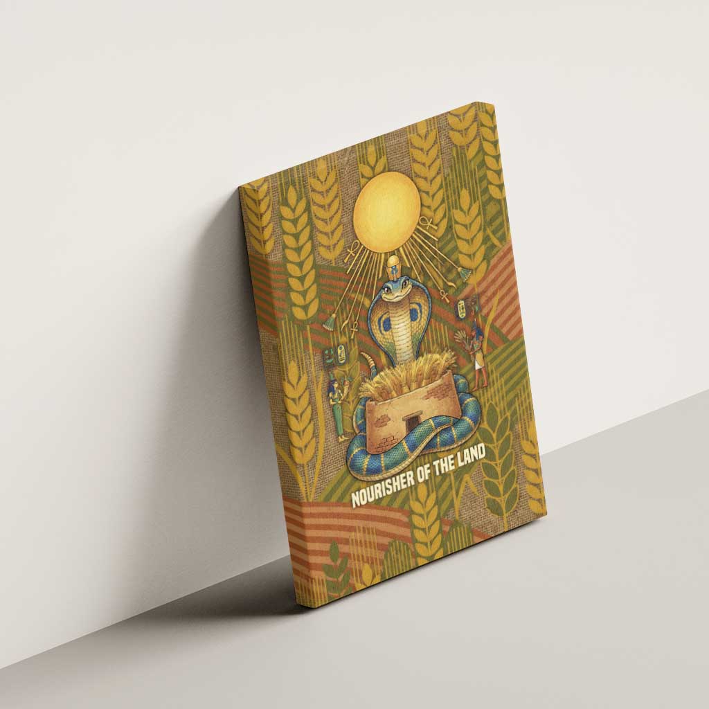 Renenutet  Golden Cobra Canvas Wall Art with Wheat Motif in Egyptian Agricultural Theme