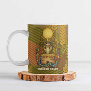Renenutet  Golden Cobra Ceramic Mug with Wheat Motif in Egyptian Agricultural Theme