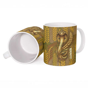 Renenutet  Golden Cobra Ceramic Mug with Wheat Motif in Egyptian Agricultural Theme