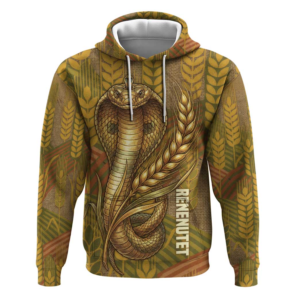 Renenutet  Golden Cobra Hoodie with Wheat Motif in Egyptian Agricultural Theme