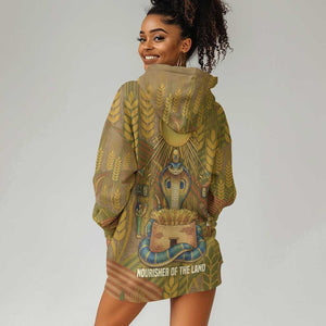Renenutet  Golden Cobra Hoodie Dress with Wheat Motif in Egyptian Agricultural Theme