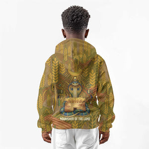 Renenutet  Golden Cobra Kid Hoodie with Wheat Motif in Egyptian Agricultural Theme