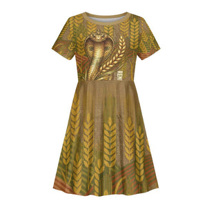 Renenutet  Golden Cobra Kid Short Sleeve Dress with Wheat Motif in Egyptian Agricultural Theme