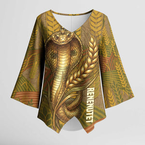 Renenutet  Golden Cobra Kimono Sleeve Blouse with Wheat Motif in Egyptian Agricultural Theme