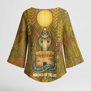 Renenutet  Golden Cobra Kimono Sleeve Blouse with Wheat Motif in Egyptian Agricultural Theme