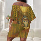 Renenutet  Golden Cobra Off Shoulder Short Dress with Wheat Motif in Egyptian Agricultural Theme