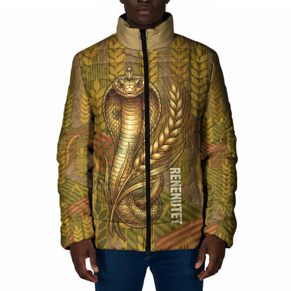 Renenutet  Golden Cobra Padded Jacket with Wheat Motif in Egyptian Agricultural Theme