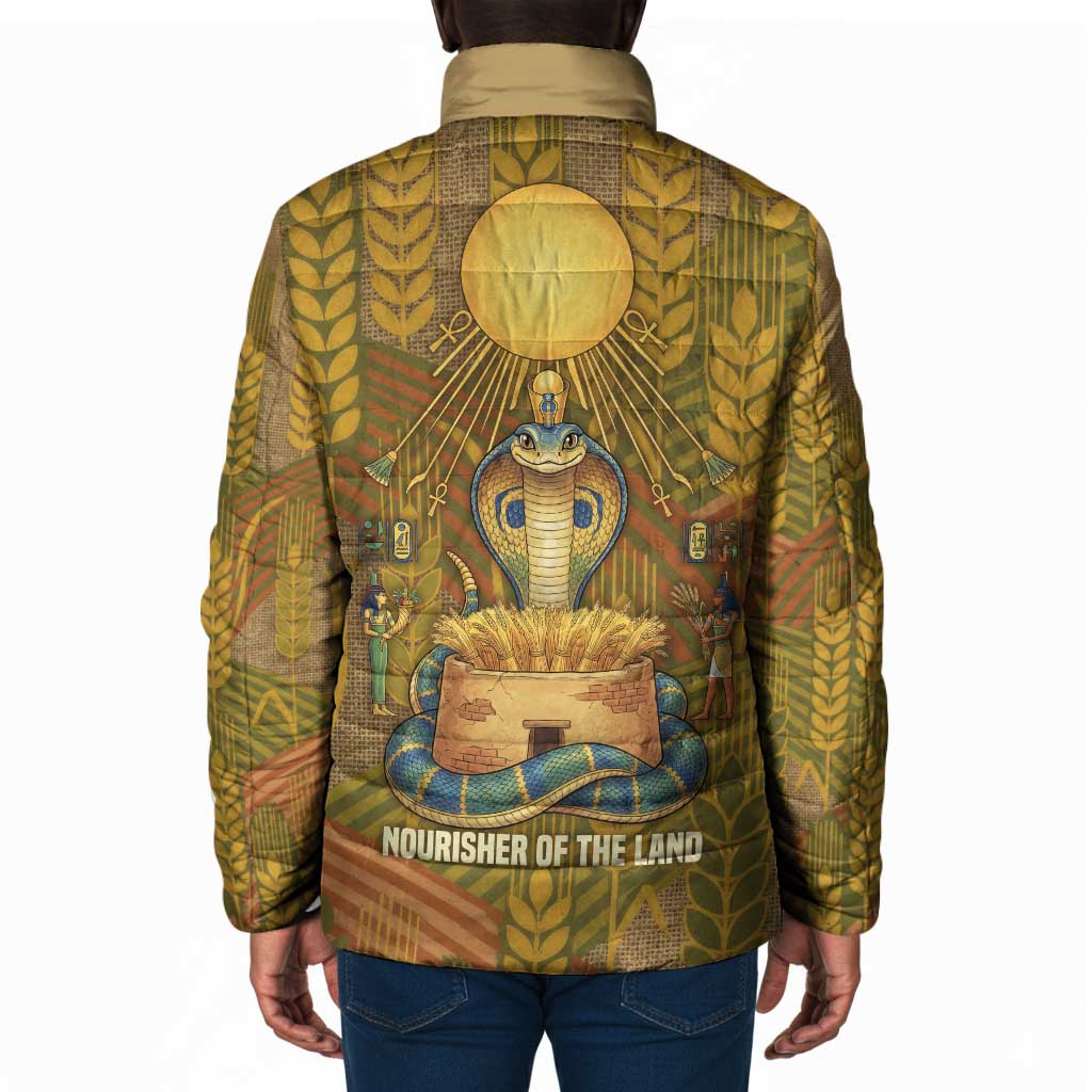 Renenutet  Golden Cobra Padded Jacket with Wheat Motif in Egyptian Agricultural Theme